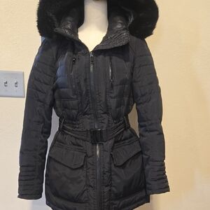 Jones New York Black Hooded Down Puffer  Coat